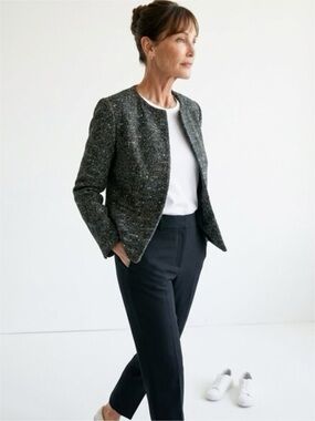 Ann Taylor Black Tweed Collarless Open-Front Jacket